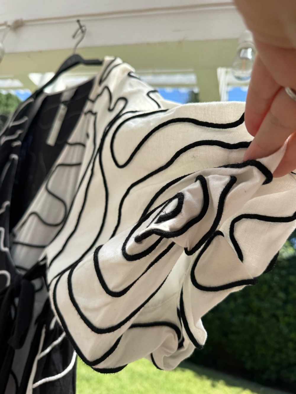 Black & White Linen Blend Abstract Wrap Dress - Picture 3 of 6